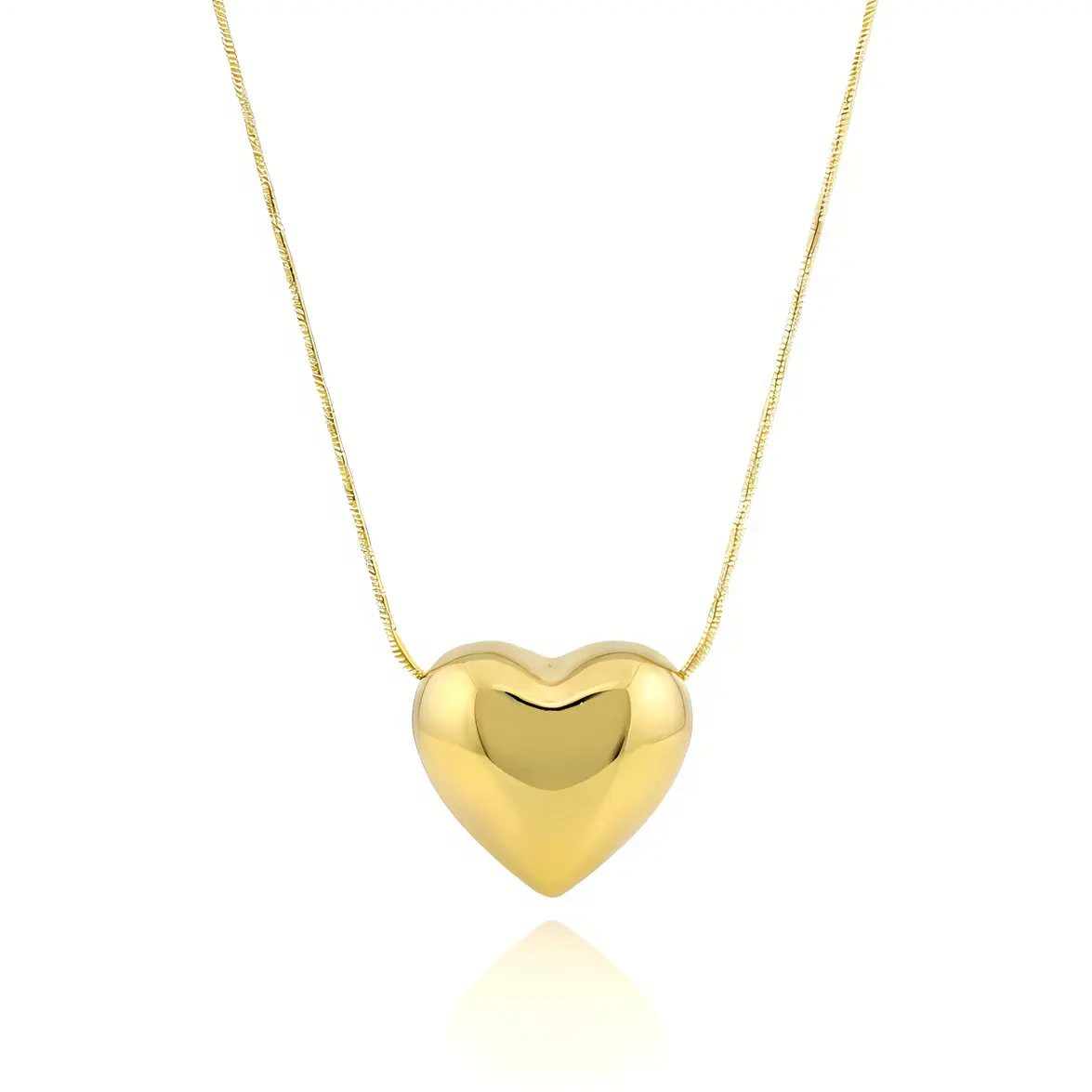 Gold Puffed Heart Slider Snake Chain Necklace