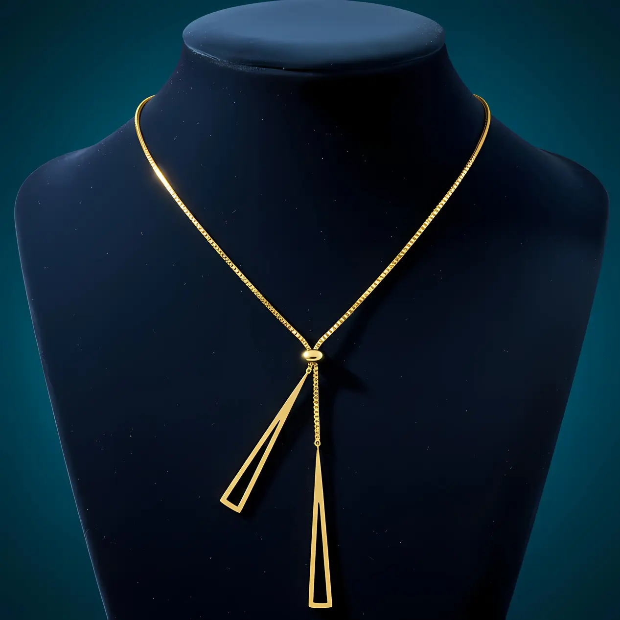 Gold Triangle Drop Adjustable Lariat Necklace - Image 3