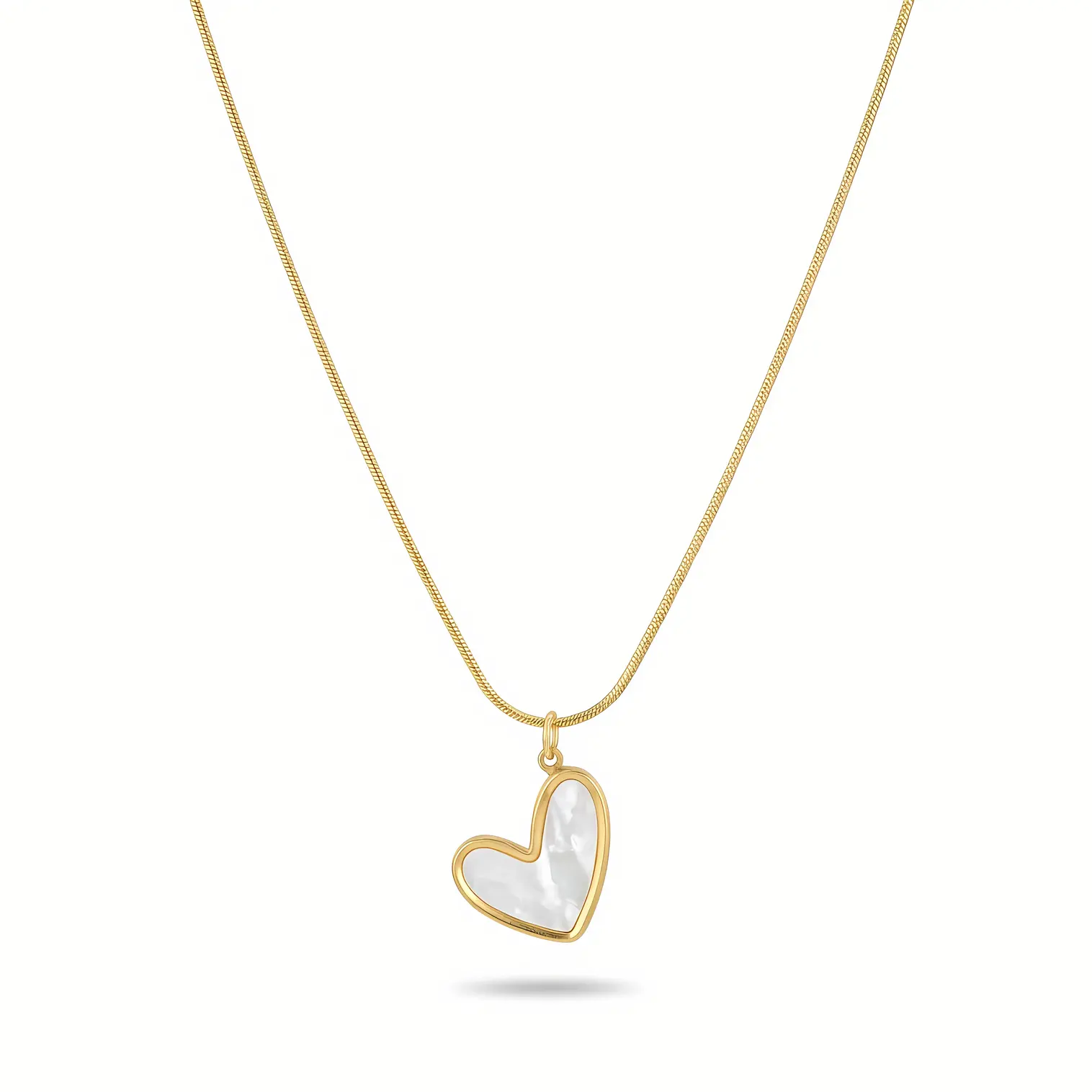 Snake Chain Necklace with Asymmetric Shell Pearl Heart Pendant