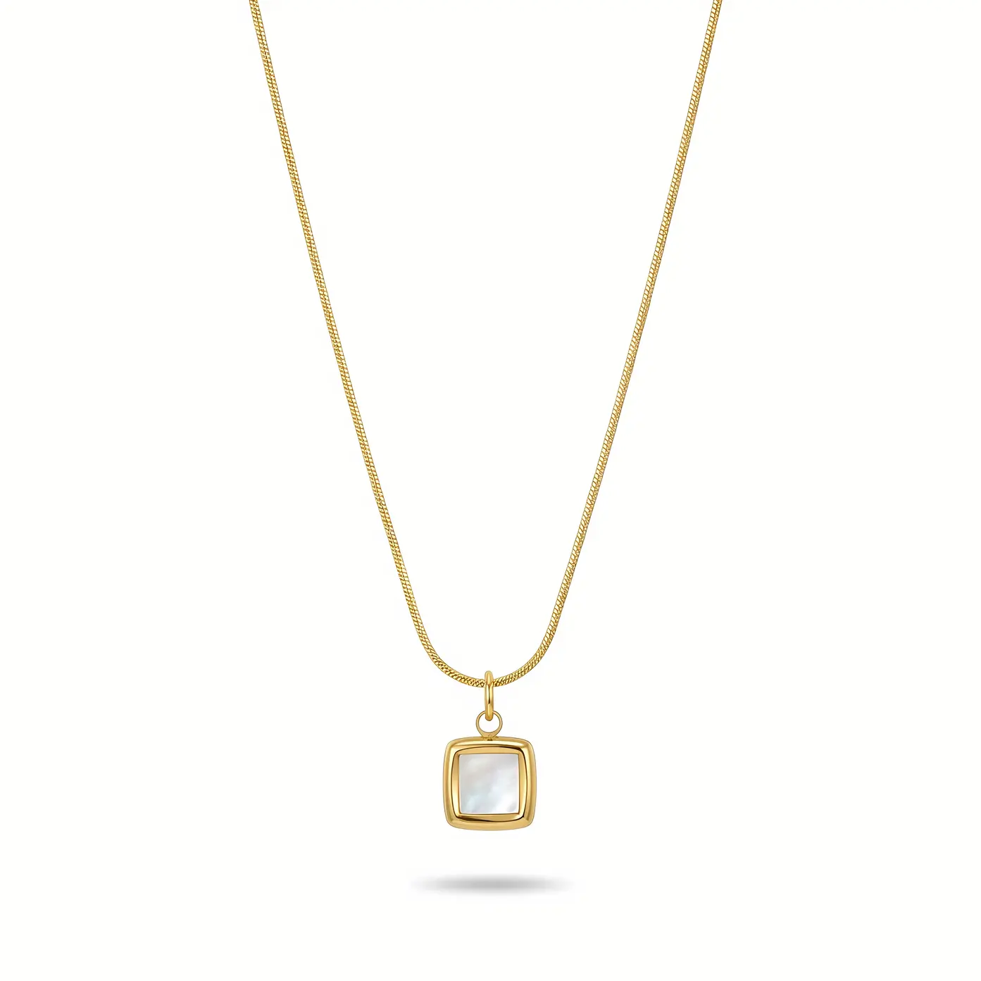 Snake Chain Necklace with Cushion Shell Pearl Square Pendant