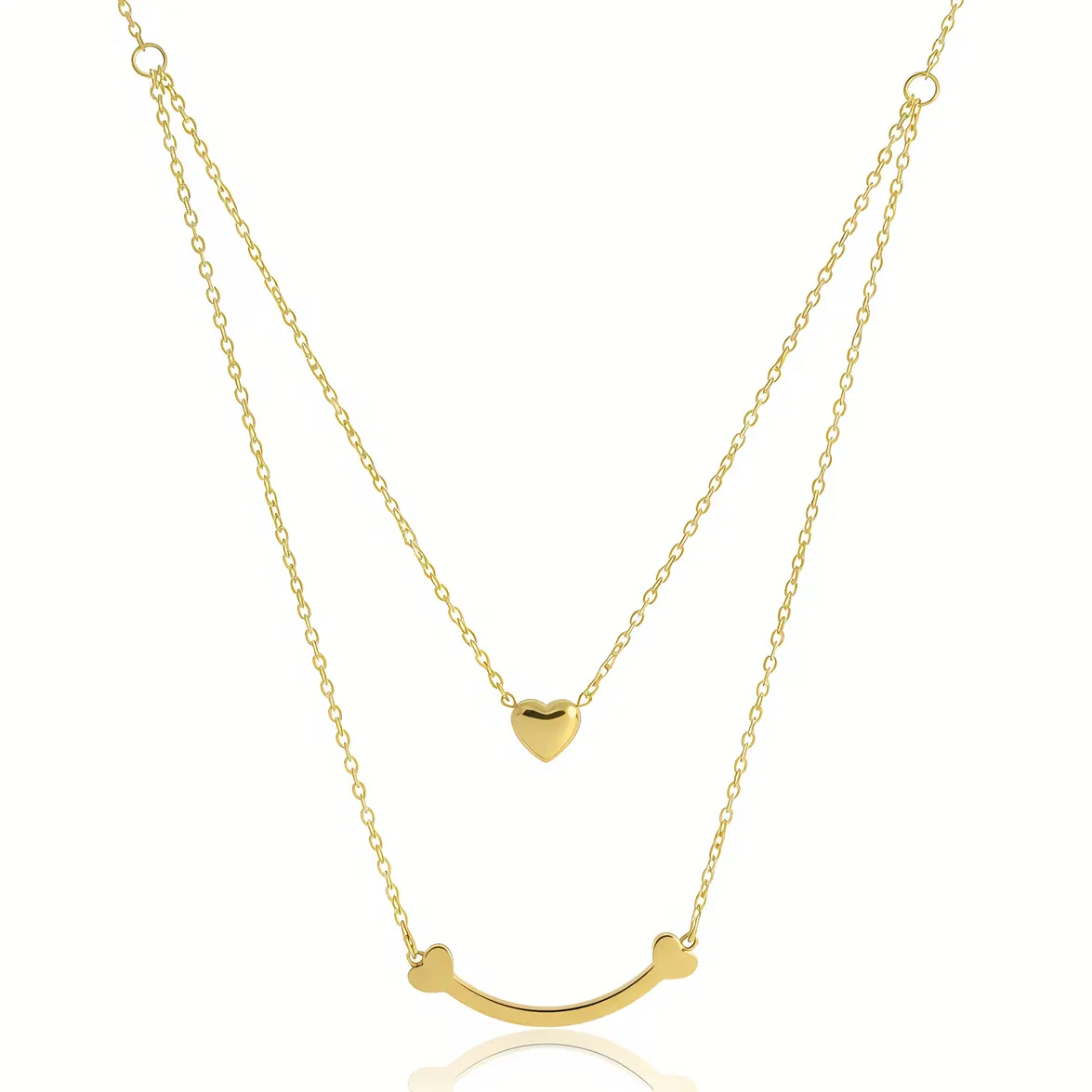 Gold Double Layer Heart & Smile Bar Necklace