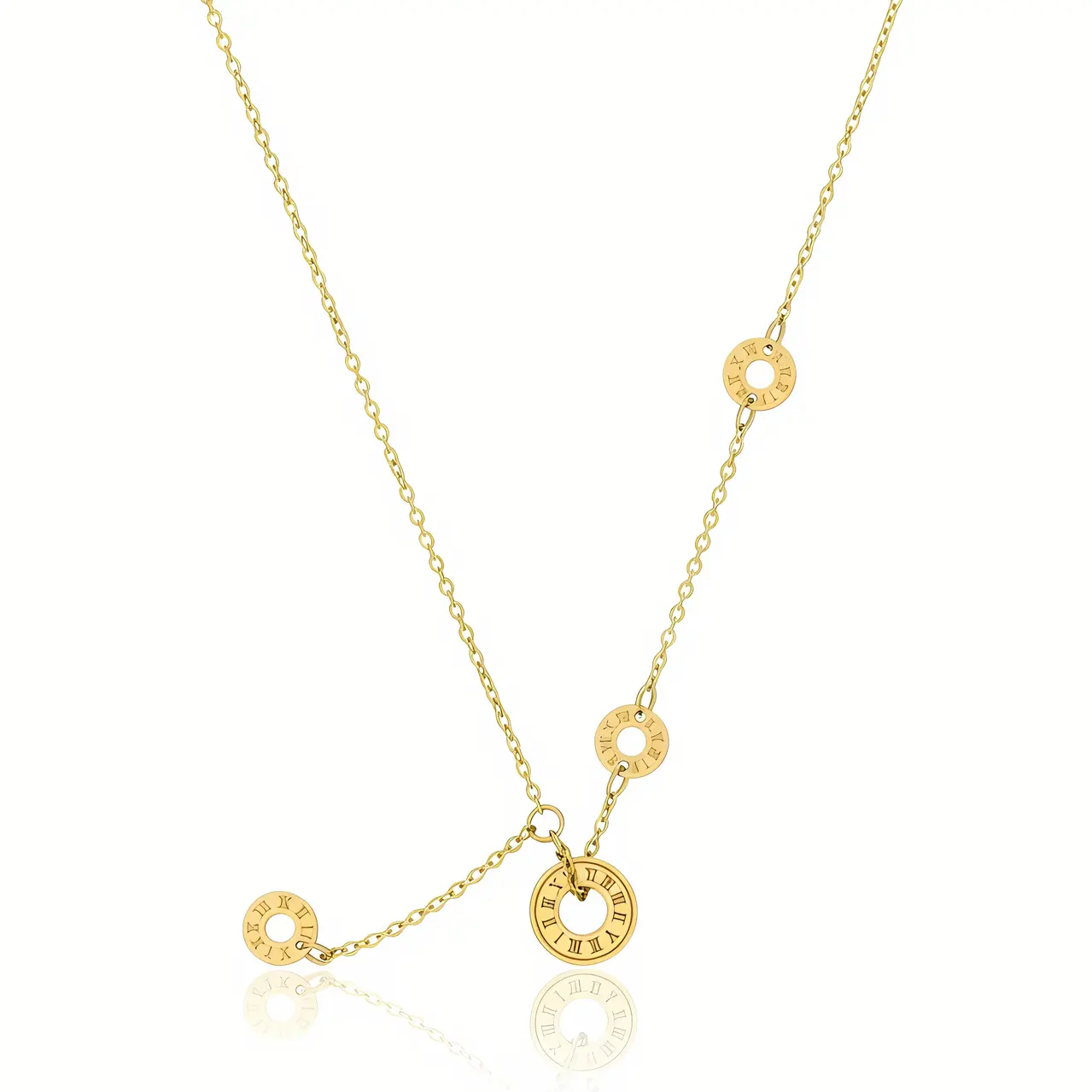Gold Roman Numeral Multi-Disc Charm Necklace