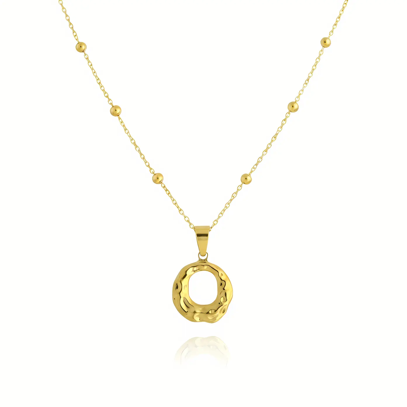 Gold Hammered Circle Pendant Satellite Necklace