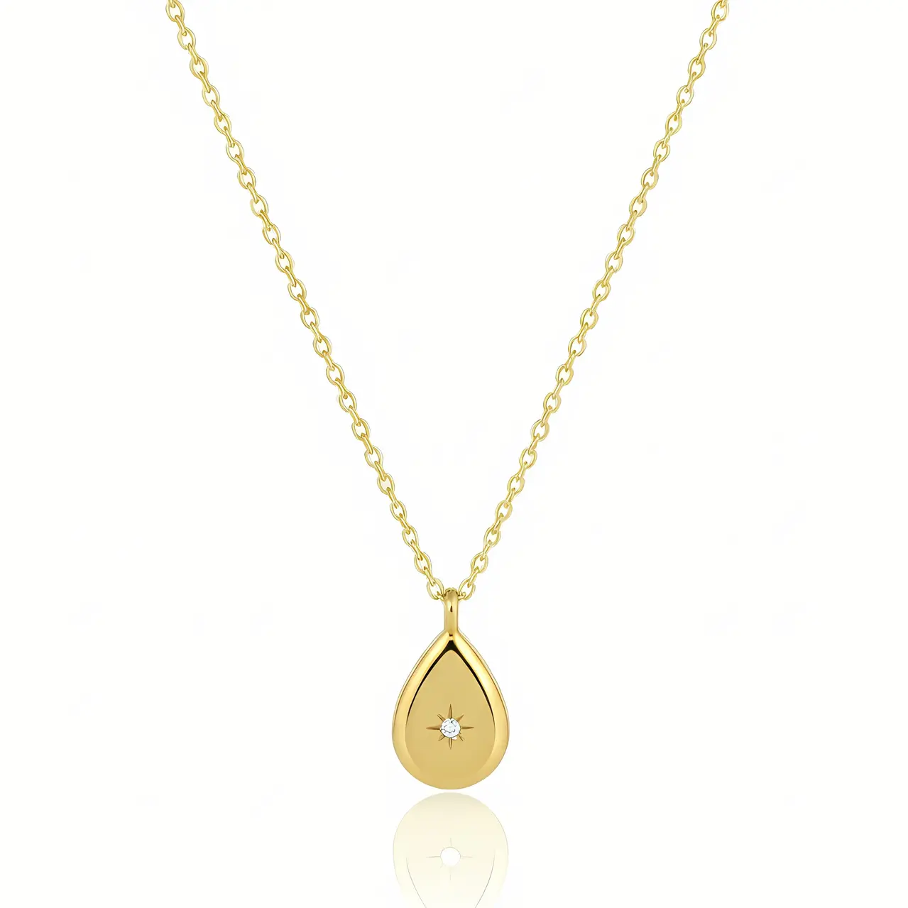 Gold Teardrop Starburst Crystal Pendant Necklace