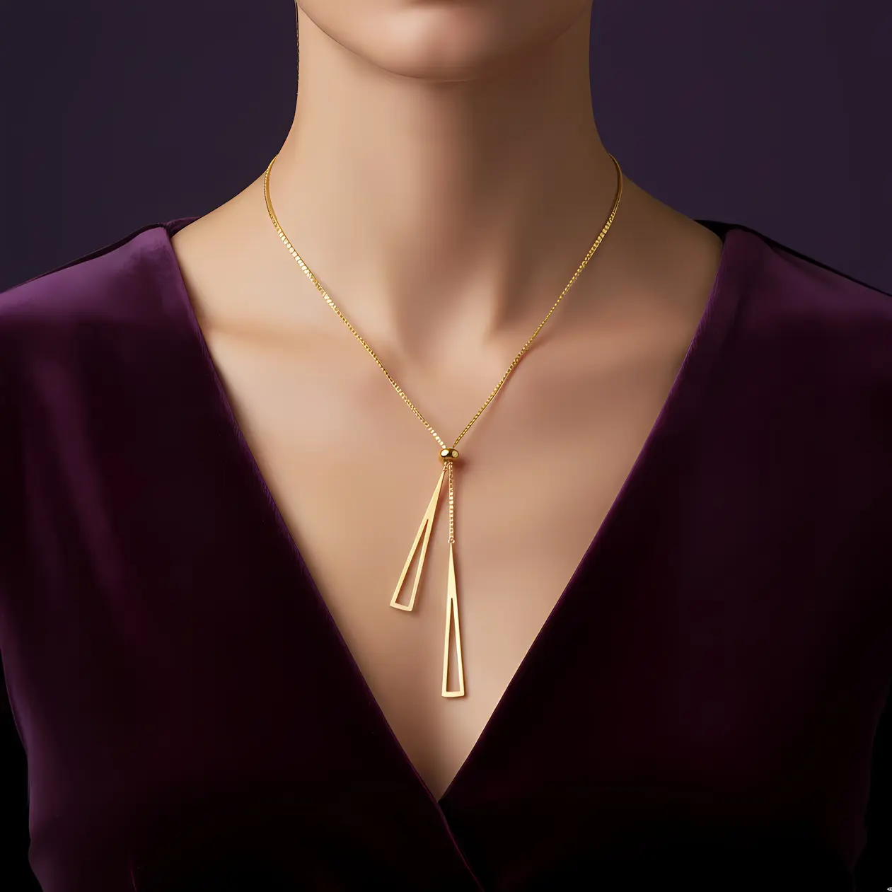 Alternative view of Gold Triangle Drop Adjustable Lariat Necklace
