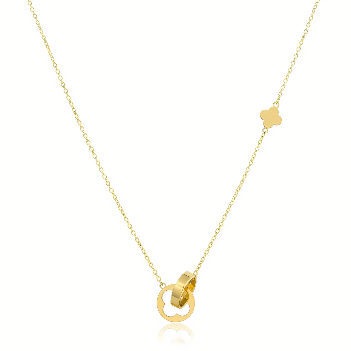 Gold Interlocking Clover & Ring Pendant Necklace