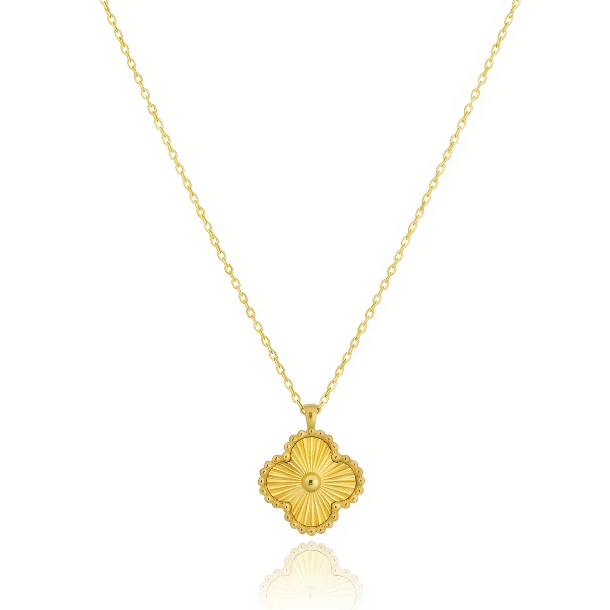 Gold Sunburst Clover Pendant Necklace