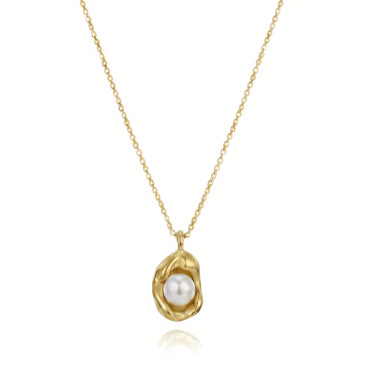 Cable Chain Necklace with Organic Molten Frame Pearl Pendant