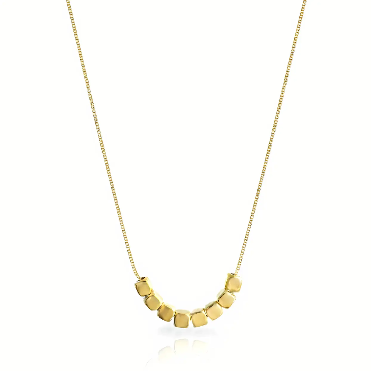 Box Chain Necklace with Polished Cube Bead Station Necklace