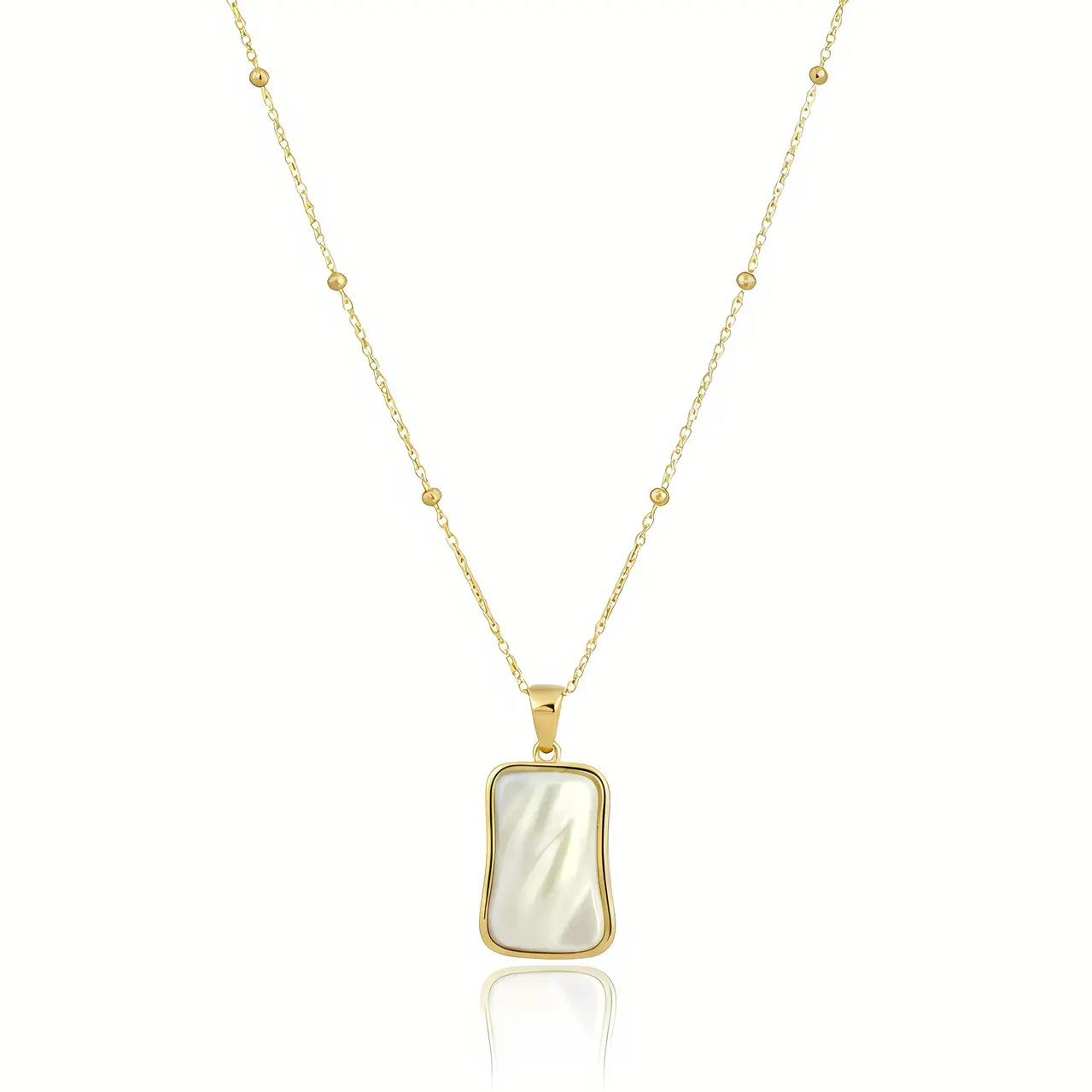 Gold Mother of Pearl Rectangle Satellite Pendant Necklace