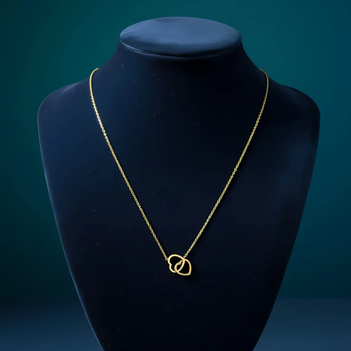 Cable Chain Necklace with Interlocking Double Heart Pendant - Image 4