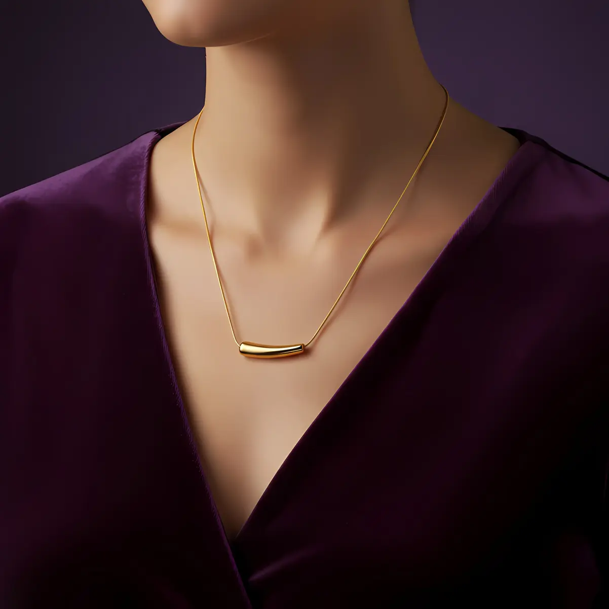 Alternative view of Gold Curved Bar Slider Snake Chain Necklace