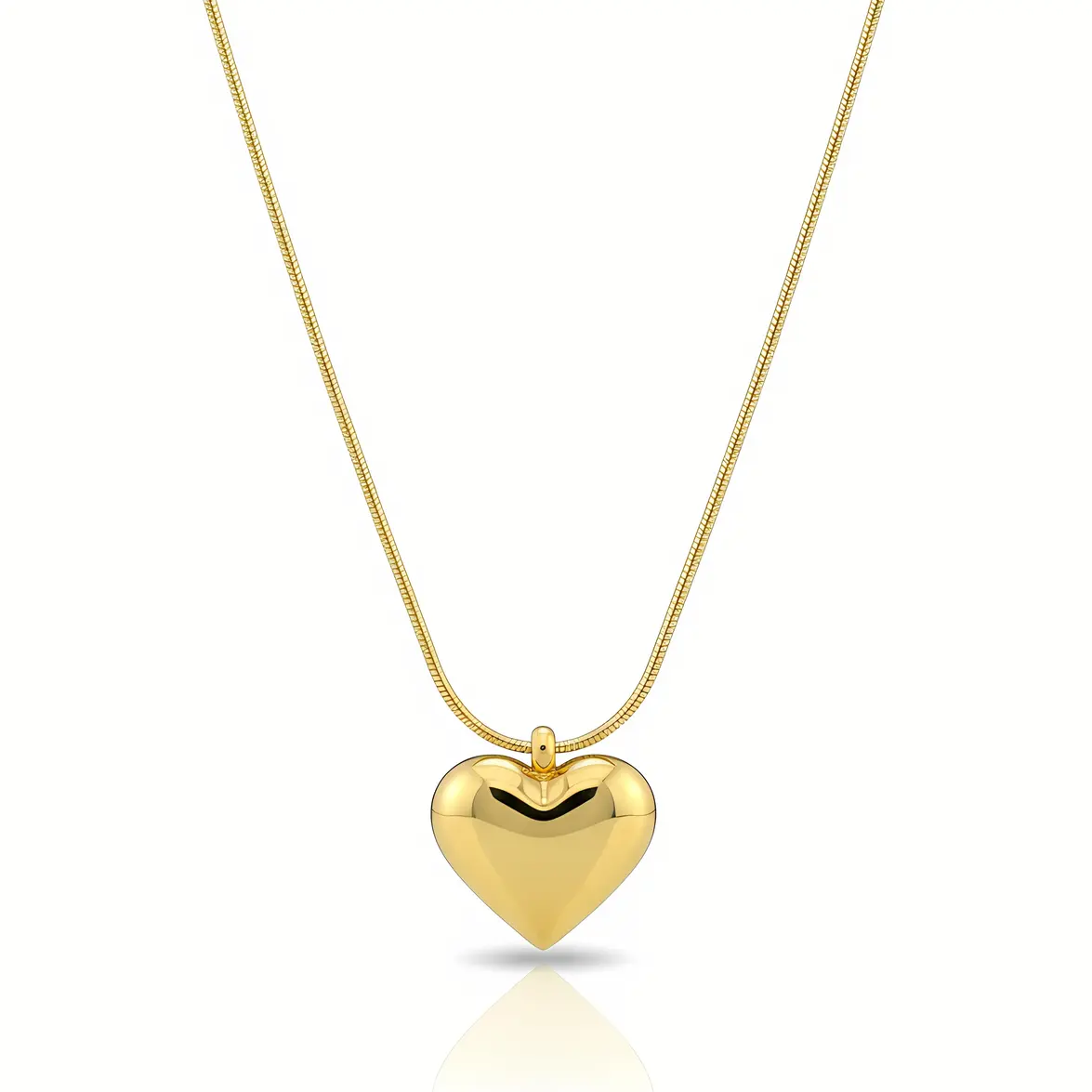 Snake Chain Necklace with Bold Puffy Heart Slider Pendant