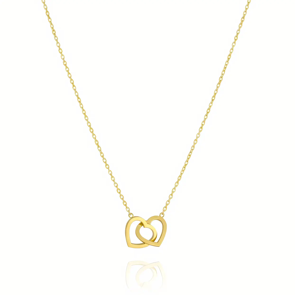 Cable Chain Necklace with Interlocking Double Heart Pendant