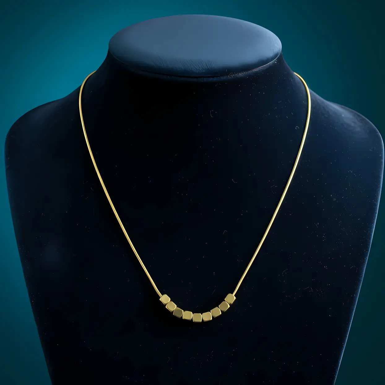 Box Chain Necklace with Polished Cube Bead Station Necklace - Image 4