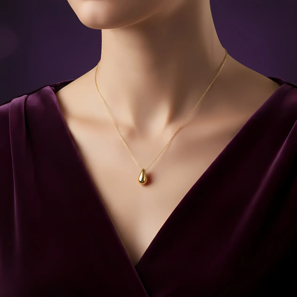 Alternative view of Gold Teardrop Slider Pendant Necklace