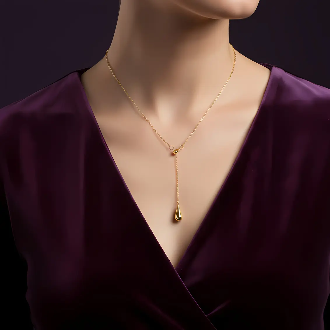 Alternative view of Gold Double Teardrop Lariat Y-Necklace