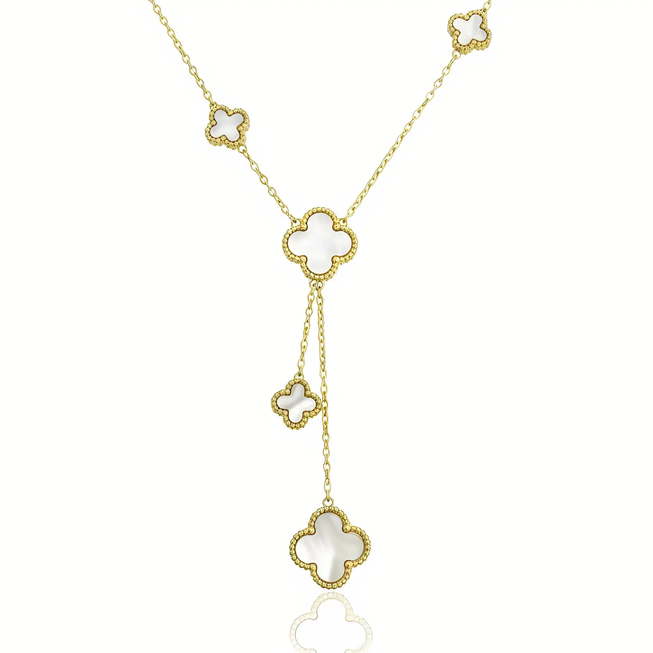 Gold Mother of Pearl Clover Lariat Y-Necklace