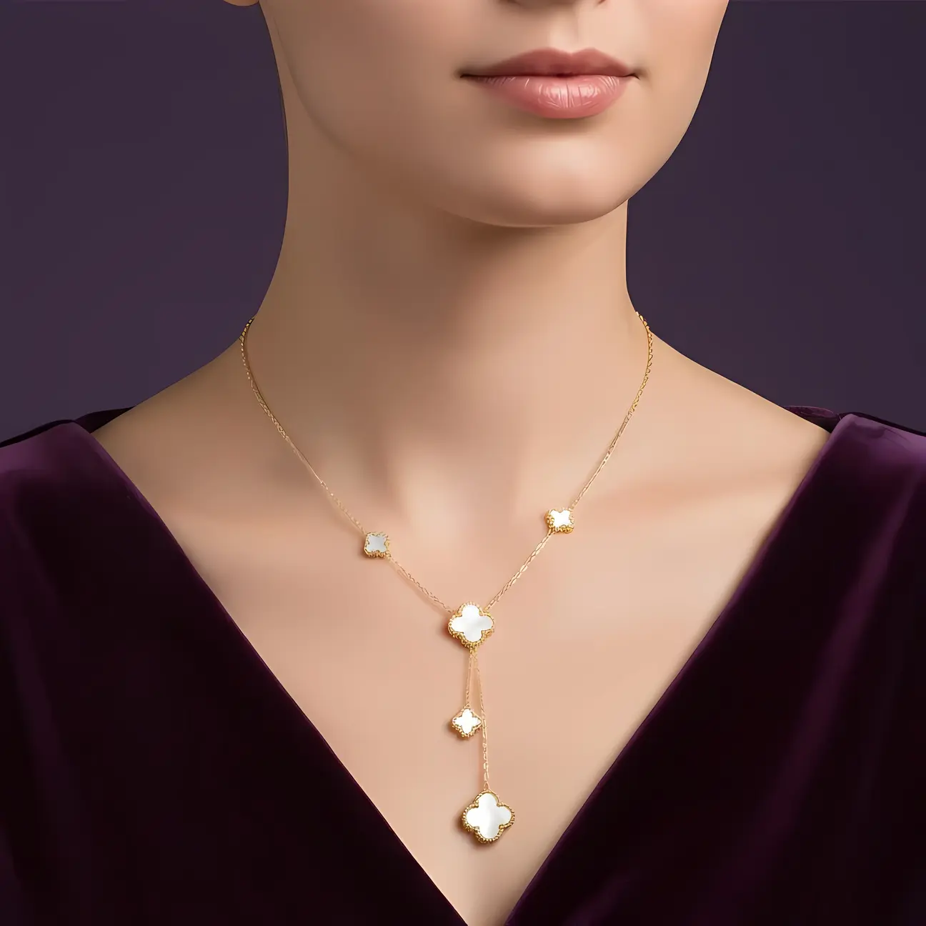 Alternative view of Gold Mother of Pearl Clover Lariat Y-Necklace