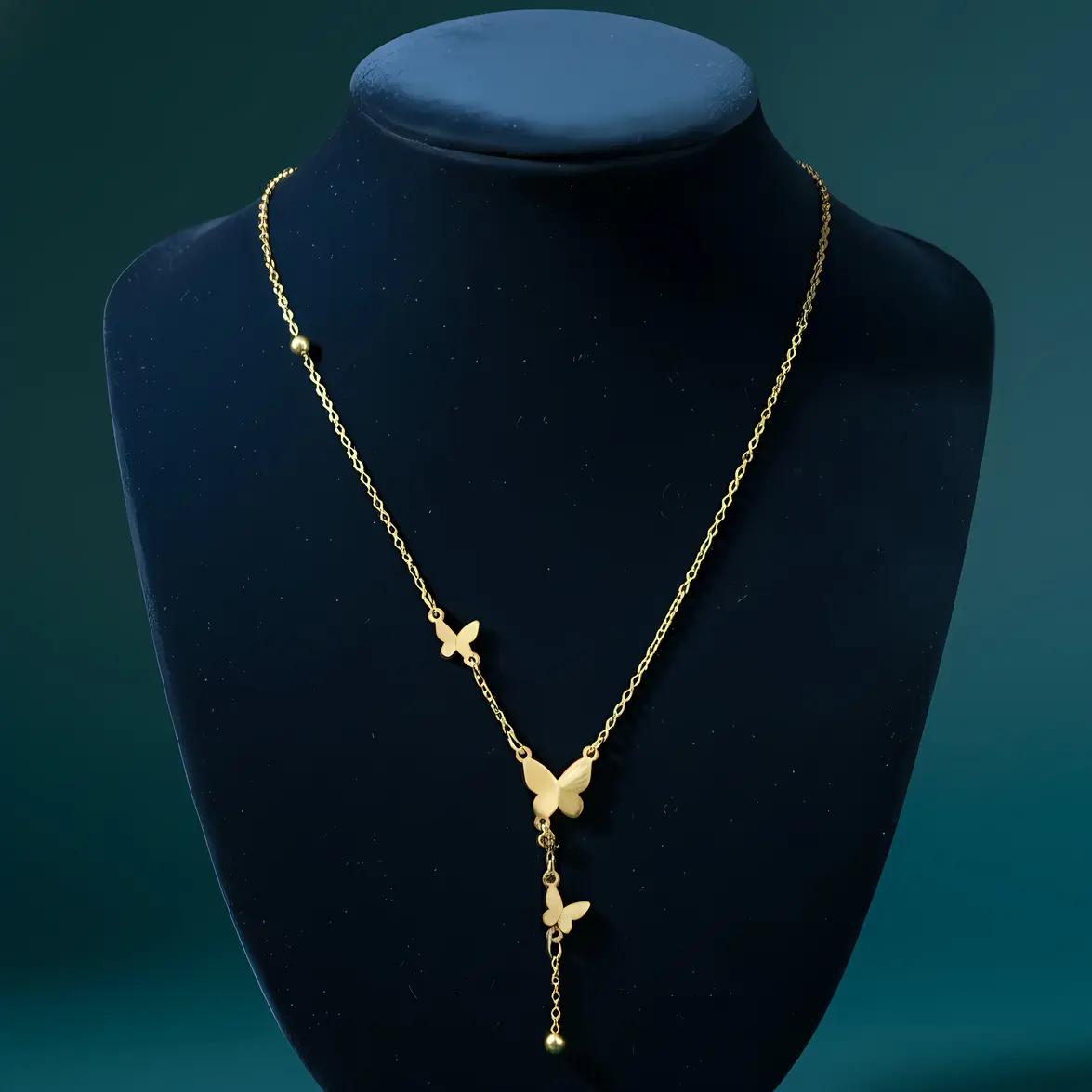 Gold Triple Butterfly Lariat Y-Necklace - Image 3