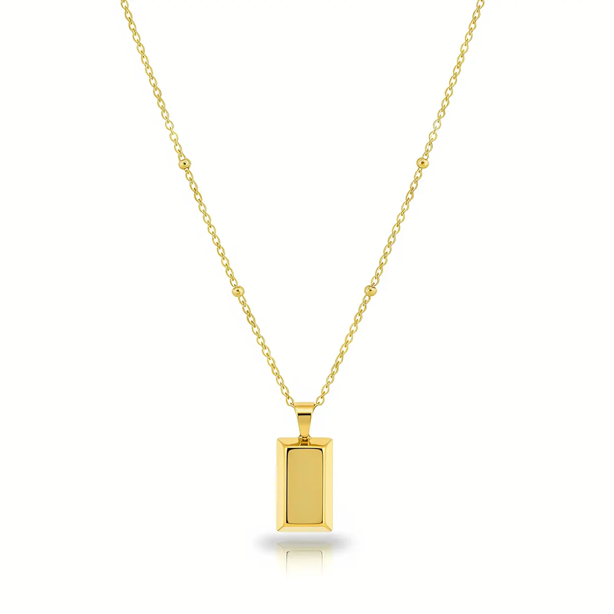 Satellite Bead Chain Necklace with Polished Rectangle Tag Pendant