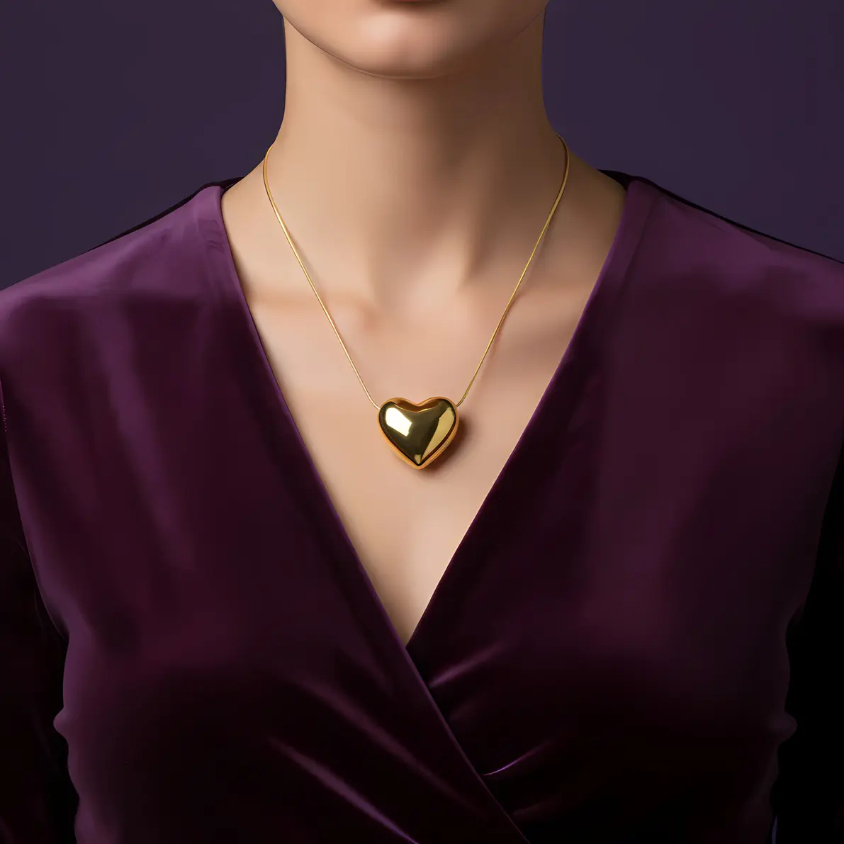 Alternative view of Gold Puffed Heart Slider Snake Chain Necklace