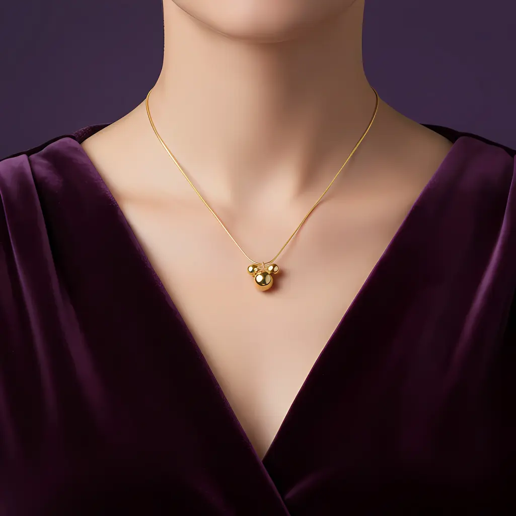 Alternative view of Gold Mouse Ears Silhouette Pendant Necklace
