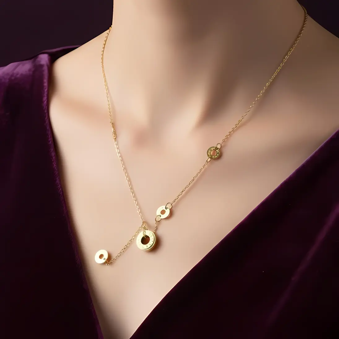 Alternative view of Gold Roman Numeral Multi-Disc Charm Necklace